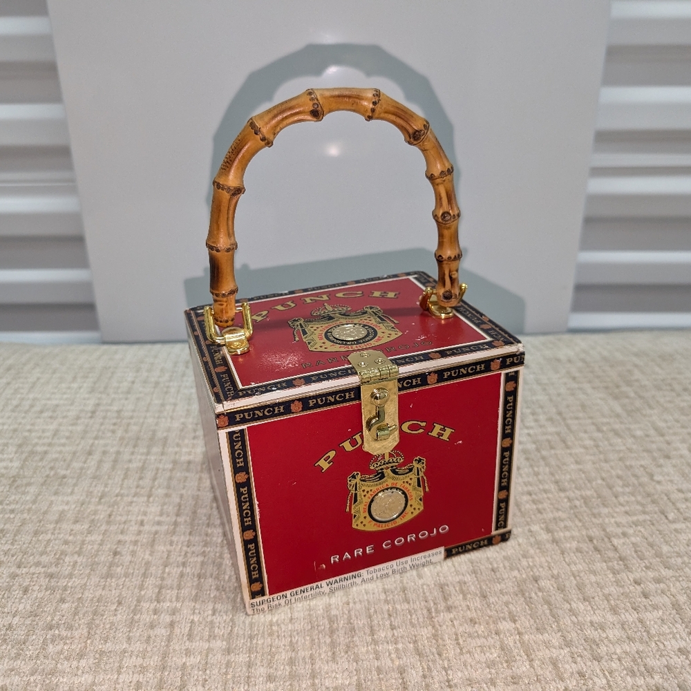 Punch Rare Cororo Red Square Cigar Purse Bead handle with fabric lining